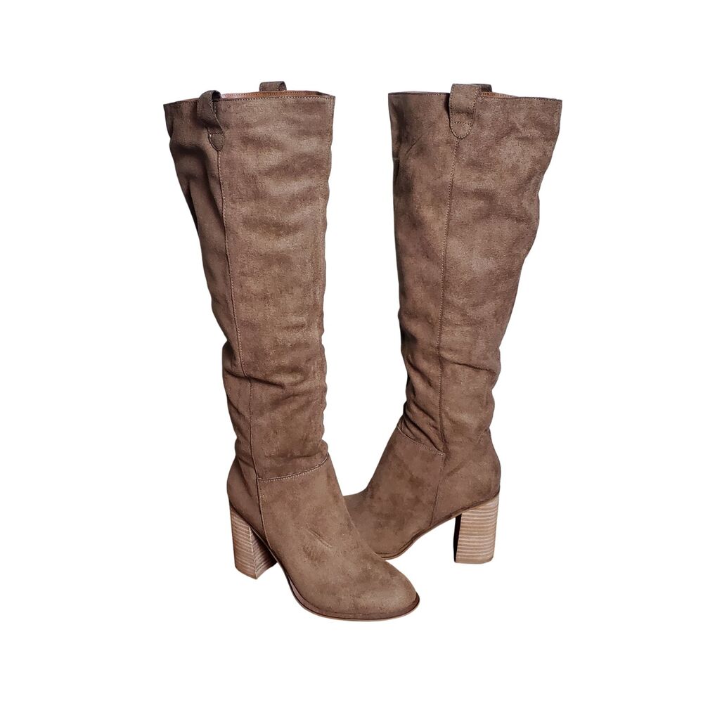 Oasis Society Taupe Faux Suede Slouchy Knee High Boots Size 9